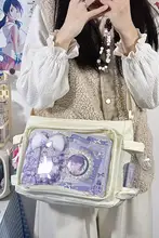 透明なサイドポケット付き大容量の斜め掛けバッグ【二次元デザイン・日常用】