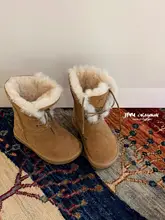 厚手ファー付き子供用本革雪用ブーツ【裏返し可能・スエード・中筒・防寒】