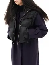 半高領の短丈ダウンジャケット【取り外し可能な袖・レディース・ブラック・冬用】