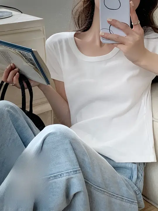 白色ショートスリーブTシャツ【夏用・レギュラーフィット・女性用】