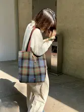ウールチェック柄大容量トートバッグ【ビンテージスタイル・ショルダー対応】