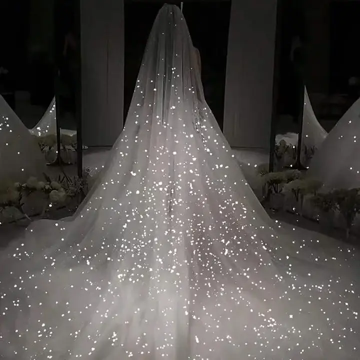 星空デザインの超きらめく二重レングスベール【ロングトレイン・シングルレイヤー・新婦用】
