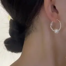 エレガントなパールデザインのフープピアス【フランス風・感・顔をスッキリ見せる】