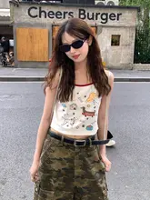 可愛い犬プリントTシャツ【夏用・タンクトップ・丸首・短め】