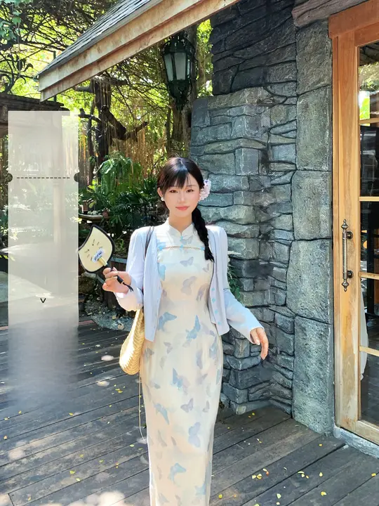 中華風 花柄レースニットトップス付きドレス【春用・改良型チャイナドレス】（セットアップ対応）