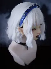 カチューシャ ヘアバンド ハンドメイド スタッド 合成皮革 ダーク サブカル ホワイト ブルー