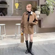 春にぴったりの美ら茶色ツーピーススカート【韓国風・高級感あるデザイン・短め】（セットアップ対応）