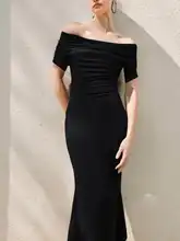 黒のオフショルダーワンピース【フィッシュテール・ボディコン・夏用】