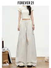 ワイドパンツ レディース ハイウエスト ルーズ グレー 着痩せ 落ち感 アメリカン風 ワーク カジュアル「Forever 21」
