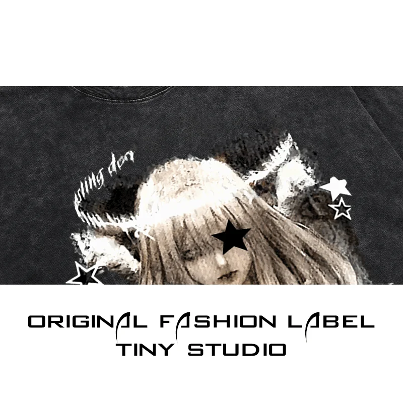 オーバーサイズアニメデザインTシャツ【ダークスタイル・ショートスリーブ・エッジの効いた仕上げ】