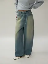 VERMO ヴィンテージ風ウォッシュ加工バケット型デニムパンツ【フィット・自然な色合い】