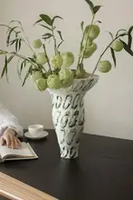 青瑶手描き陶器花瓶【フランス風・アートインテリア・彫刻デザイン】