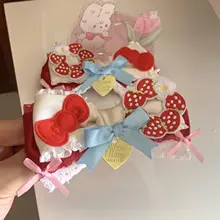 ストロベリー刺繍リボン付きヘアクリップ【ブルー・ホワイト・レッド・田園風】（セットアップ対応）