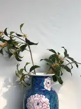 手描きの陶製花瓶【水耕栽培用・粉彩・中式装飾】