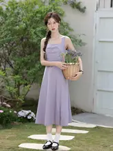 南カリフォルニア風 ラベンダーカラーの開きデザインドレス【小柄向け・ノースリーブ】（セットアップ対 応）