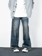 ゆったりとしたストレートレッグデニムパンツ【アメリカンスタイル・ウォッシュ加工・メンズ】