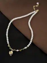 天然石と淡水パールのショートネックレス【中華風・デザインネックレス】