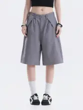 ワイドショートパンツ レディース テーラード ギャザー デコンストラクション ルーズ 韓流 カジュアル