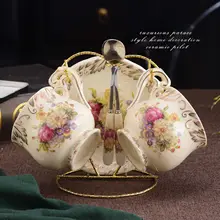 ヨーロッパスタイル ペア ティーセット【トレイ付き・セラミック・イギリス風・家庭用】