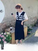 ストライプ切替のニットTシャツワンピース【夏用・カジュアル・体型カバー】