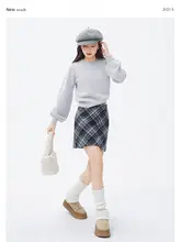 チェック柄ウールAラインスカート【秋冬用・学院風・女性用】