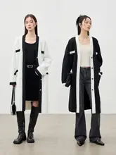 クルーネックデザインのカラーコンビニットカーディガン【中長丈・Vネック】