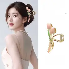 高級感あるチューリップデザインの大サイズ金属ヘアクリップ【シックな後頭部用・シャーククリップ】