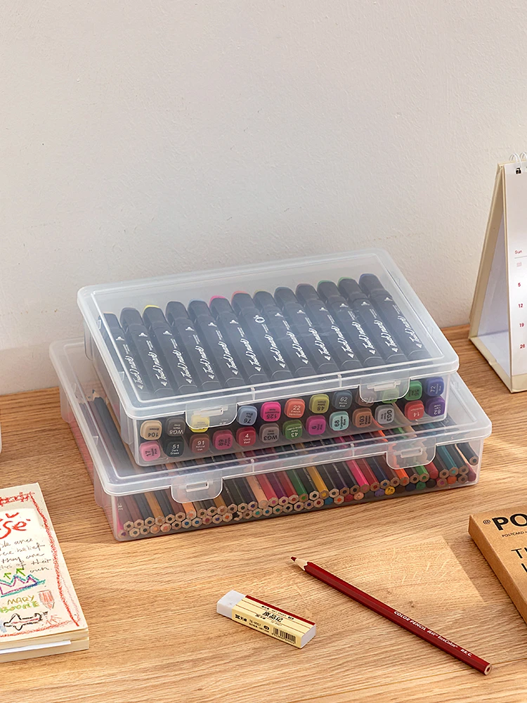 大容量文具収納ボックス：透明プラスチックで多様なお絵描き道具を効率的に管理