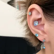 耳骨ピアス【医療用チタン製・緑のジルコニア使用・ダブルピアス対応】