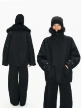 立襟デザインの菱形キルティング防風パーカー【白鹅绒・保温性抜群】