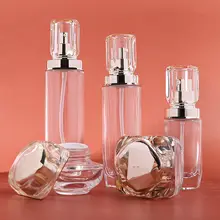 エレガントなデザインのガラス容器【ダイヤモンドカット・厚手・化粧水・クリーム用】