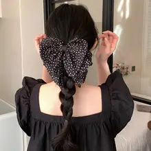 可愛いポルカドットリボンデザインのヘアクリップ【半束ね・小型・黒色】