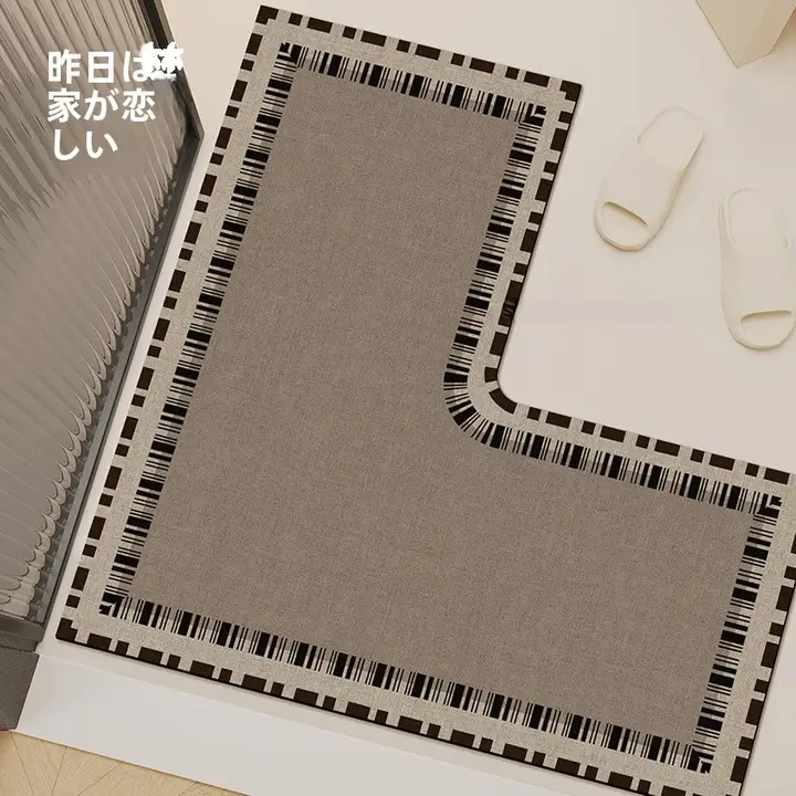 シンプルで高級感のあるバスルームマット【防滑・吸水・耐汚れ・L型】