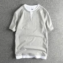 デザイン重ね着風アメリカンスタイル 半袖Tシャツ【精梳コットン・ウォッシュ加工】