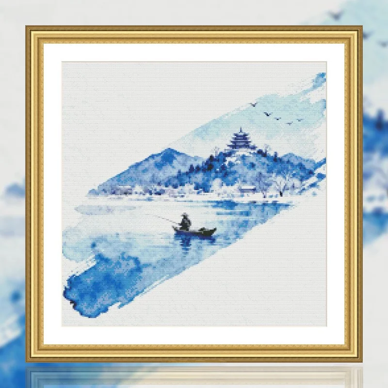 カラークロス 独釣寒江雪の十字刺繍【リビング・寝室用風景】とは？