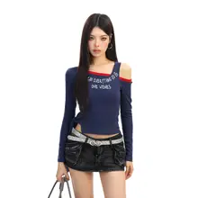 デザイン性抜群の斜め肩長袖Tシャツ【春用・女性用・短丈・極上の柔らかさ】（セットアップ対応）