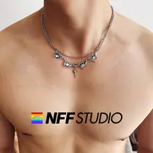 NFF デザインのダブルレイヤー星型宝石ネックレス【メンズ・個性的・ロックチェーンスタイル】