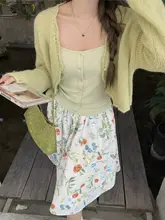 春にぴったりの軽やかな花柄シフォンハイウエストスカート【中丈・Aライン・グリーン】