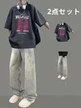 夏用 ゆったりフィット メンズ半袖Tシャツ【カジュアル・ デニムパンツとのコーディネートに最適】（セットアップ対応）
