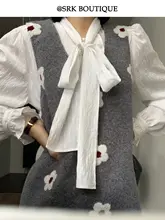 ブラウス レディース 長袖 蝶結びリボン フレンチ風 フェミニン ゆったり きれいめ「SRK」