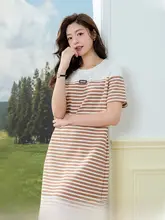 ストライプデザインのシルエットを美しく見せるワンピース【夏用・カジュアル・Tシャツワンピ】（セットアップ対応）