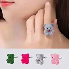 可愛いクマデザインの925純銀製リング【フィンガーリング・サテン仕上げ・キュートなデザイン】（セットアップ対応）