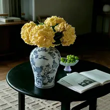 青花瓷製 花瓶【新中式・復古デザイン・陶器製・リビング用・梅瓶】