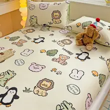 キャラクター柄 コットンベッドカバー シングルマットレス保護用【全棉・滑り止め付き・三点セット】