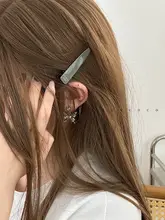 前髪クリップ メタル ヘアライン加工 シルバーグレー 韓流 上品 碎髪アレンジ