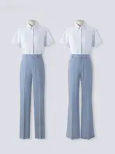 ブルー暗めのルーズフィット半袖シャツ【ビジネス・女性用・面接対応】（セットアップ対応）