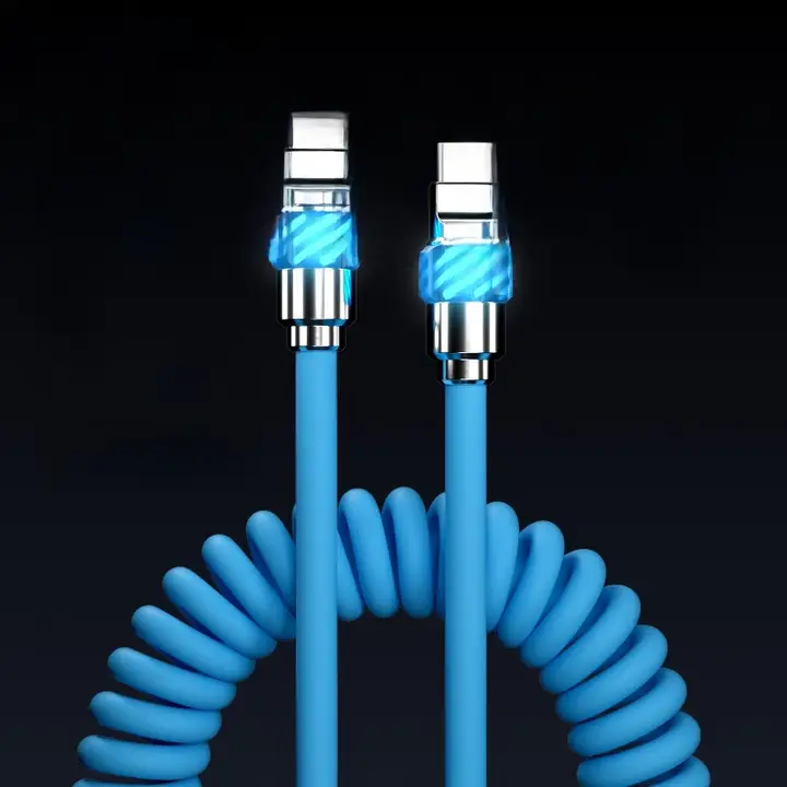 iPhone対応の極上充電ケーブル【PD急速充電・発光ヘッド・ラバーコイル】