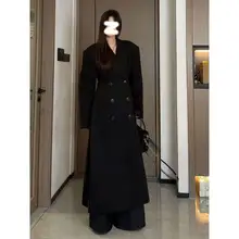 黒のロングトレンチコート【ダブルボタン・パッド入り・スリムフィット】