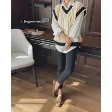 配色ニットベスト【ゆったりシルエット・春用・カジュアルスタイル】（セットアップ対応）