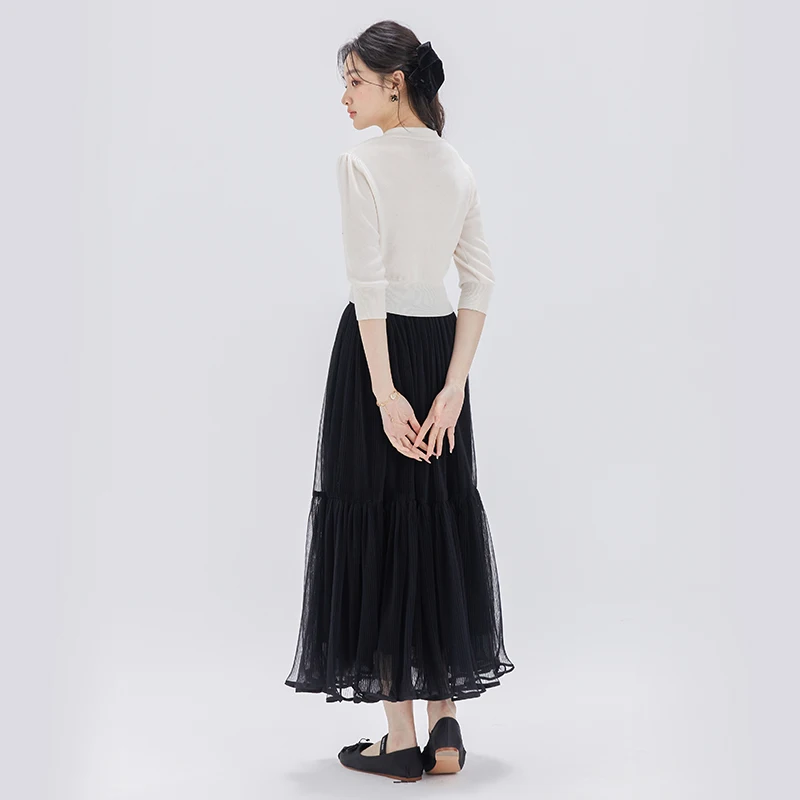 大きめフレアスカート：優雅なシフォン素材で春夏に最適なA型デザイン